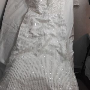 Elegant White Pearl Beaded Wedding Dress Size 12 See Description for measurement